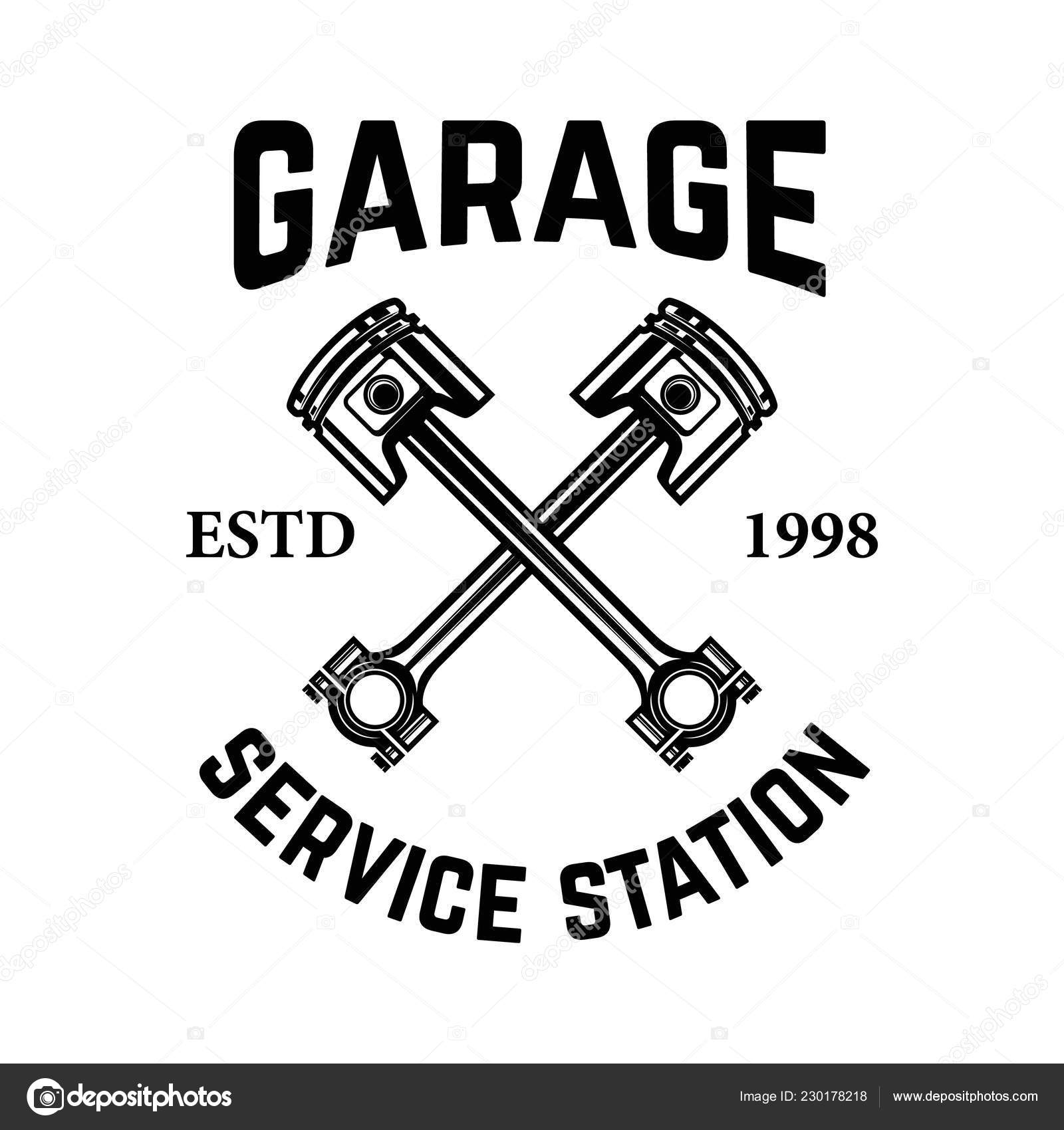 Гараж Станция Технического Обслуживания Эмблема Скрещенными.