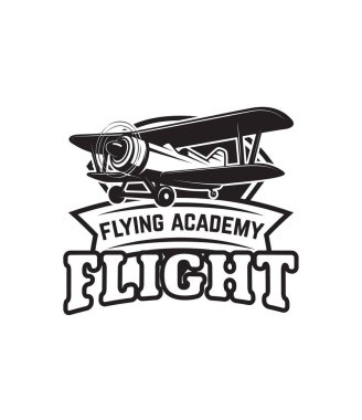 Retro uçak Havacılık Eğitim Merkezi amblemi şablonu. Logo, amblem, etiket işareti için öğe tasarlayın. Vektör çizim