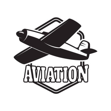 Retro uçak Havacılık Eğitim Merkezi amblemi şablonu. Logo, amblem, etiket işareti için öğe tasarlayın. Vektör çizim