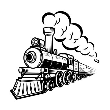 Retro tren illüstrasyon izole beyaz arka plan üzerinde. Logo, amblem, etiket işareti için öğe tasarlayın. Vektör çizim
