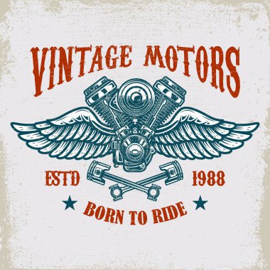 Vintage grunge arka plan üzerinde motorlu kanatlı. Tasarım poster, kart, t gömlek, afiş, amblem için öğe. Vektör çizim