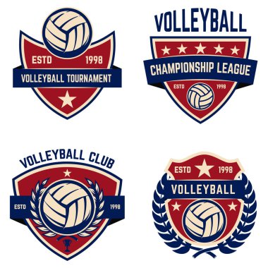 Voleybol Şampiyonlar Ligi Amblemler kümesi. Tasarım öğeleri için logo, etiket, arma, işaret. Vektör çizim