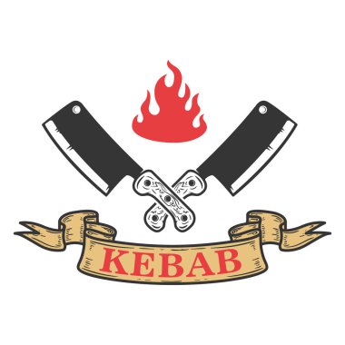 Kebap amblemi şablonu. Fast food. Logo, amblem, etiket işareti için öğe tasarlayın. Vektör görüntü