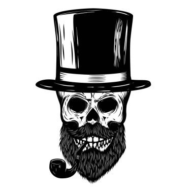 Retro şapka ve yasaktır boru ile kafatası. Tasarım öğesi için poster, afiş, t gömlek. Vektör çizim