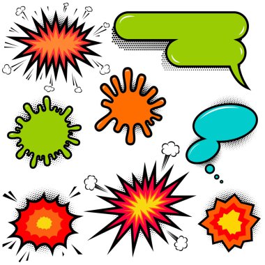 Boş çizgi roman tarzı konuşma bubles kümesi. Poster, t gömlek, afiş tasarım öğeleri. Vektör görüntü