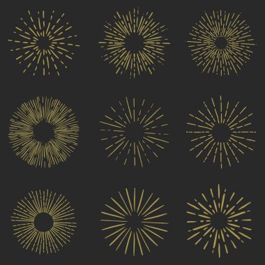 Sunburst unsurları arma, işaret, poster, kart, t gömlek için beyaz arka plan üzerinde ayarlayın. Vektör çizim