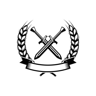 Amblem şablon çapraz kılıç ile. Logo, amblem, etiket işareti için öğe tasarlayın. Vektör çizim