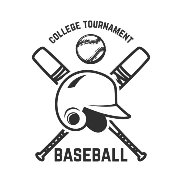 Эмблема Скрещенной Бейсбольной Битой Бейсбольным Шлемом Элемент Дизайна Логотипа Этикетки — стоковый вектор