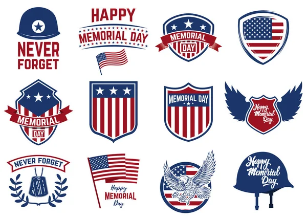 Set Van Memorial Day Emblemen Ontwerpelementen Voor Poster Kaart Teken — Stockvector