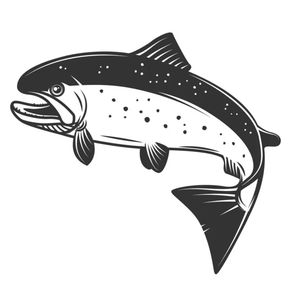 サーモンの図は 白い背景で隔離 魚介類 ラベル 記号の要素をデザインします ベクトル図 — ストックベクタ