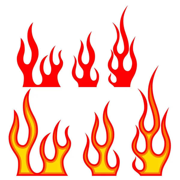 Zestaw Ognia Ilustracje Białym Tle Elementów Projektu Plakatu Godło Znak — Wektor stockowy
