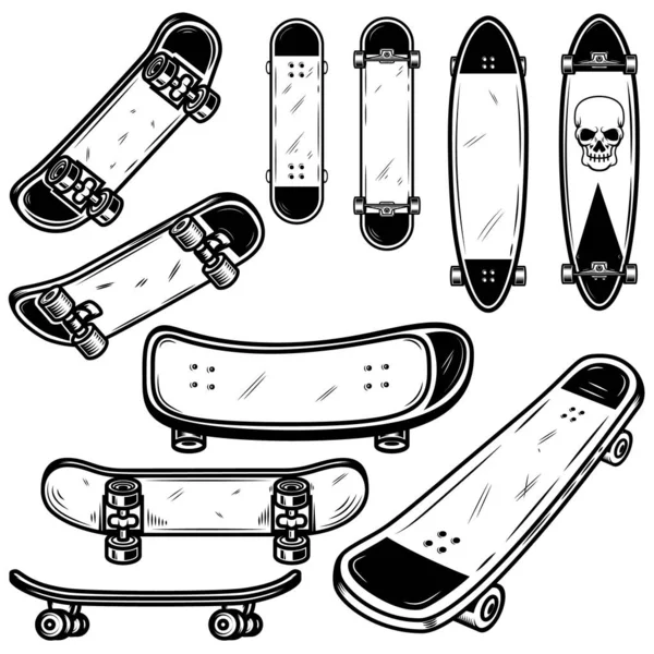 Set Skateboard Longboard Illustrations White Background Design Element Logo Label — Stock Vector