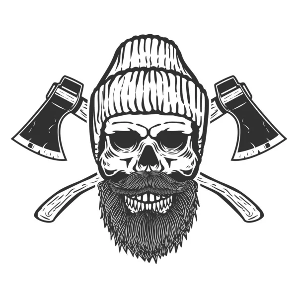 Cráneo Leñador Con Hachas Cruzadas Elemento Diseño Para Emblema Letrero — Vector de stock