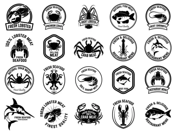 Conjunto Emblemas Del Mercado Mariscos Elemento Diseño Para Logotipo Etiqueta — Vector de stock