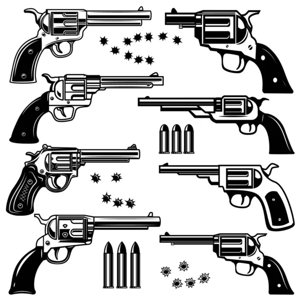 Serie Illustrazioni Revolver Elemento Design Logo Etichetta Emblema Segno Immagine — Vettoriale Stock