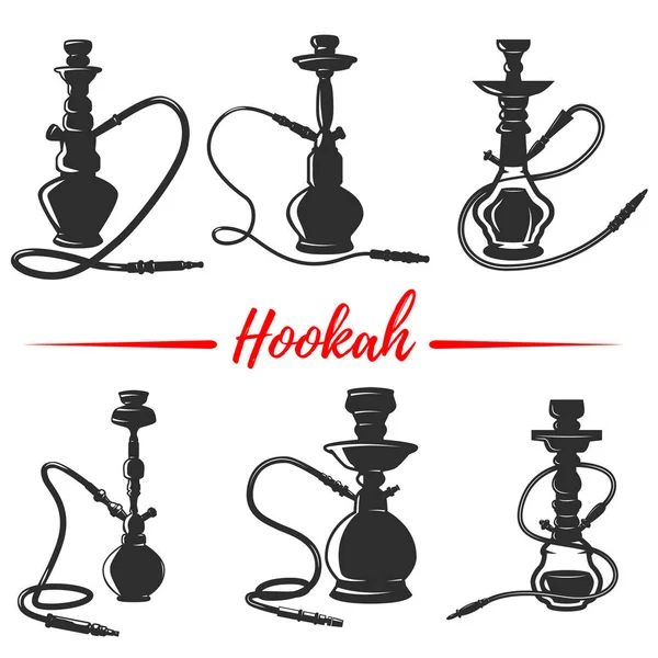 Set Hookah Icons Isolated White Background Design Element Logo Label — Stock Vector