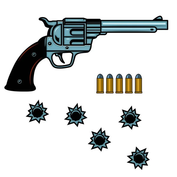 Revolver Patronok Golyó Lyukak Design Elem Kártya Banner Plakát Szórólap — Stock Vector