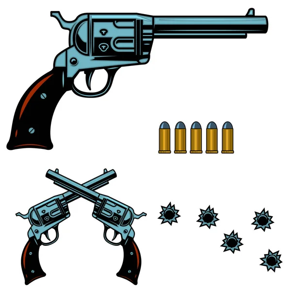 Vintage Revolver Illustration Mit Einschuss Und Einschusslöchern Für Logo Etikett — Stockvektor