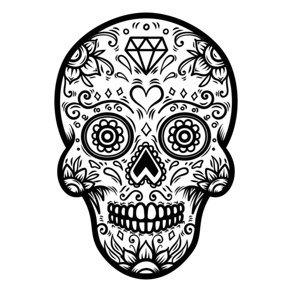 Cukor Koponya Elszigetelt Fehér Background Halottak Napja Dia Los Muertos — Stock Vector