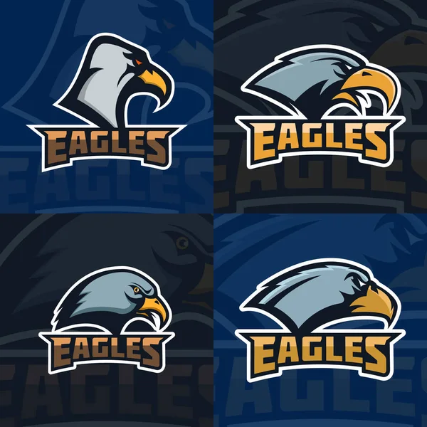 Águias Conjunto Modelo Emblema Com Cabeça Águia Mascote Equipa Desportiva — Vetor de Stock
