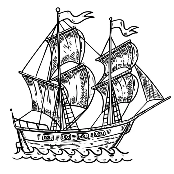 Illustrazione Della Nave Marittima Disegnata Mano Sfondo Bianco Elemento Design — Vettoriale Stock