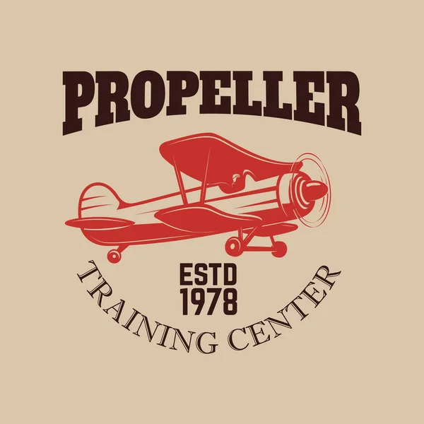 Plantilla Emblema Del Centro Entrenamiento Aviación Con Avión Retro Elemento — Vector de stock