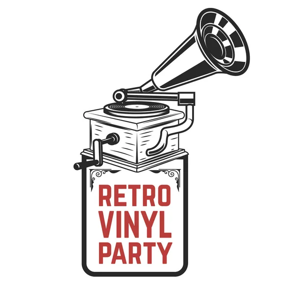 Retro Vinyl Party Styl Vintage Gramophone Element Etykieta Godło Znak — Wektor stockowy