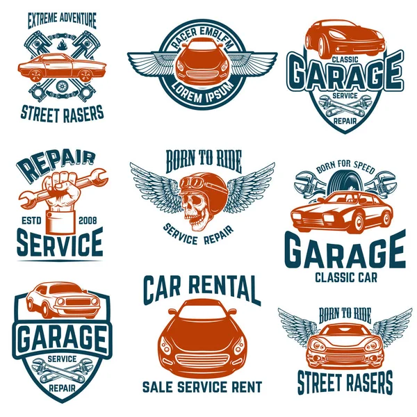 Reparation Garage Auto Service Emblem Designelement För Logotyp Etikett Sign — Stock vektor