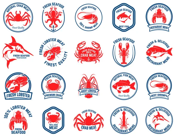 Conjunto Emblemas Del Mercado Mariscos Elemento Diseño Para Logotipo Etiqueta — Archivo Imágenes Vectoriales