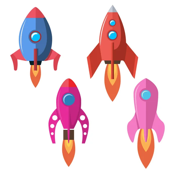 Set Flat Style Rocket Illustrations Isolated White Background Design Element — Stock Vector