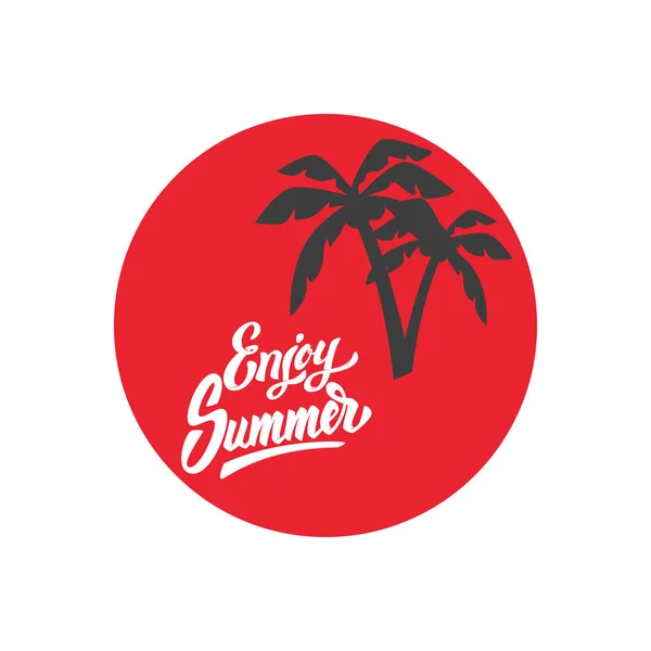 享受夏天 带有棕榈的徽标模板 T恤的元素 向量例证 — 图库矢量图片
