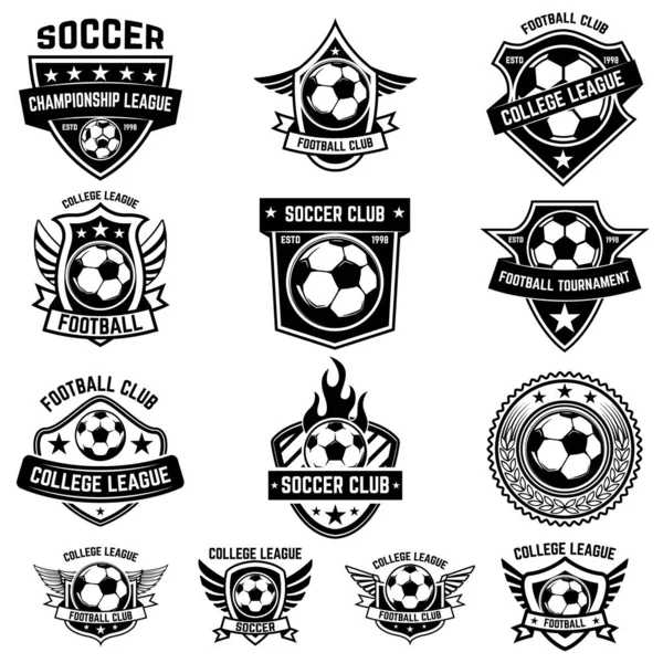 Conjunto Emblemas Alados Con Pelota Fútbol Elemento Diseño Para Logotipo — Vector de stock