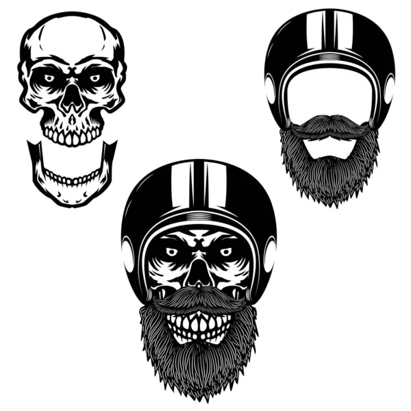 Totenkopf Motorradhelm Gestaltungselement Für Plakat Karte Shirt Emblem Abzeichen Vektorbild — Stockvektor