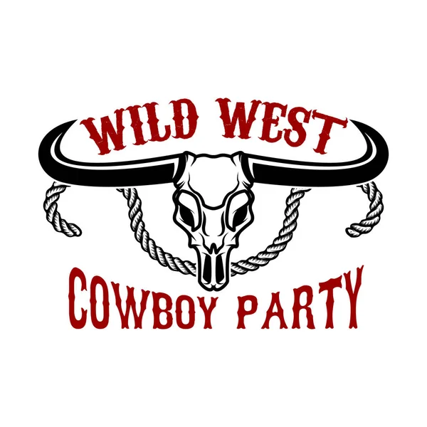 狂野的西部 牛仔派对用水牛头骨登徽徽标 标志的设计元素 向量例证 — 图库矢量图片
