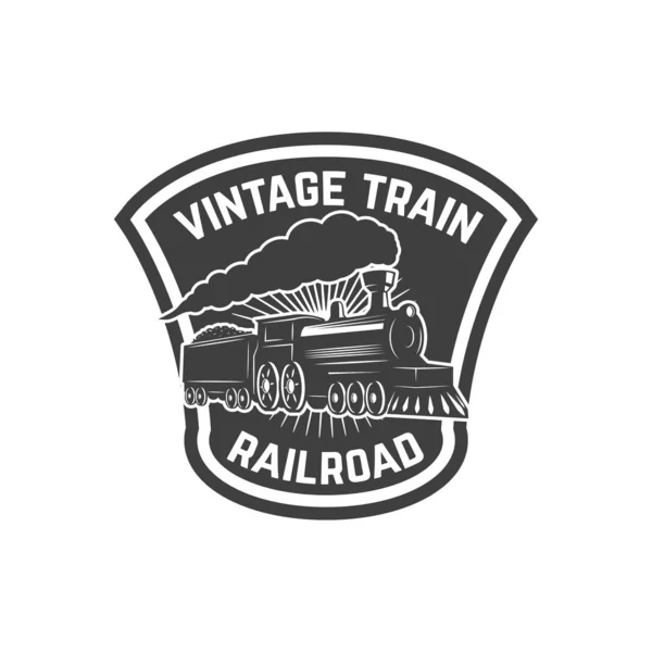 Modelo Emblema Com Trem Retro Estrada Ferroviária Locomotiva Elemento Design — Vetor de Stock