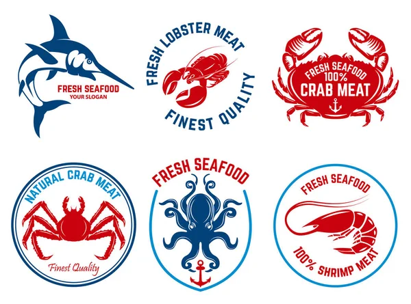 Set Emblemi Del Mercato Dei Frutti Mare Elemento Design Logo — Vettoriale Stock