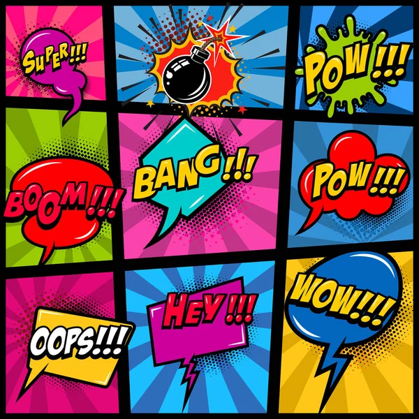 Comic Page Mockup Color Background Pop Art Speech Bubbles Design — Stock Vector