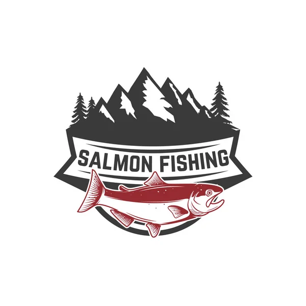 Αλιεία Του Σολομού Σολομός Φόντο Βουνά Στοιχείο Για Λογότυπο Σήμα — Διανυσματικό Αρχείο