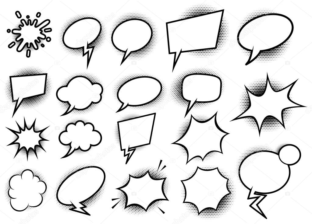 Set of empty comic style speech bubles.Design elements for poster, t shirt, banner.  Vector image