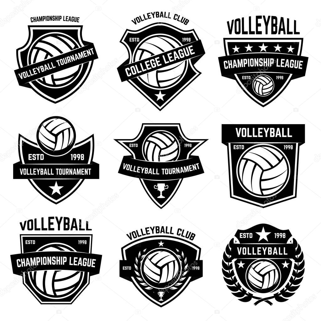 Volleyball emblems on white background. Design element for logo, label, emblem, sign, badge. Vector illustration