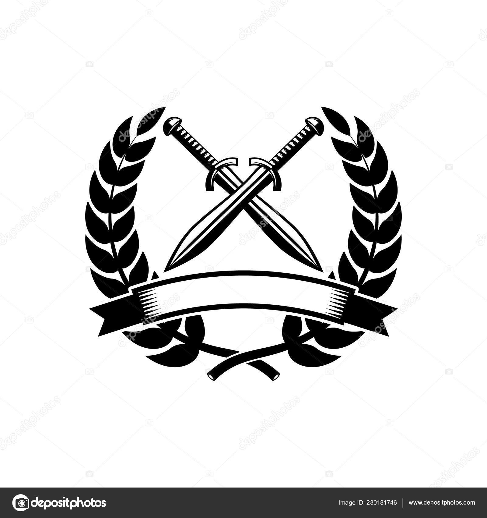 Emblem template with crossed swords. Design element for logo, label,  emblem, sign. Vector illustration Stock Vector Image & Art - Alamy