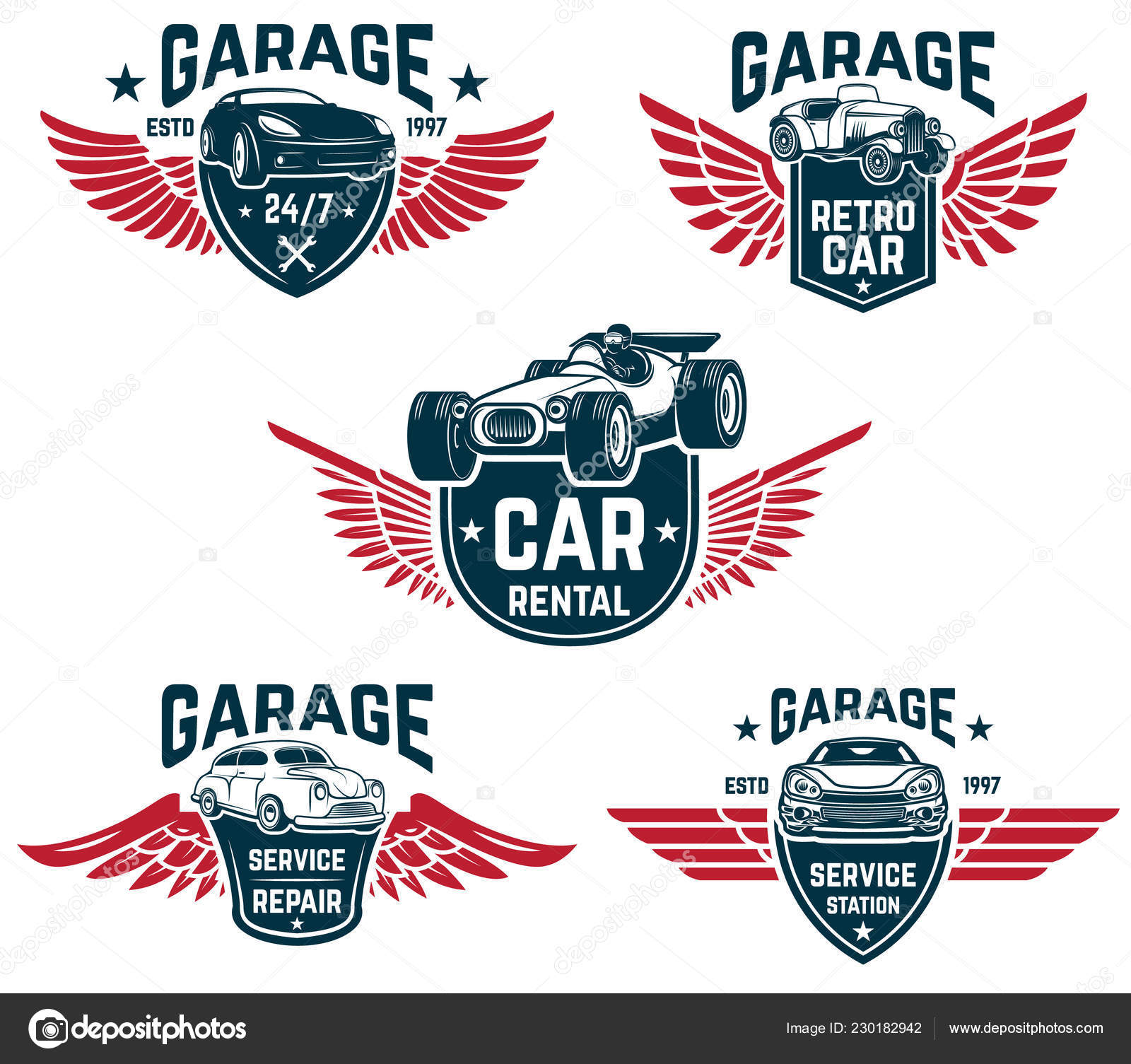 Car Repair Garage Auto Service Emblems Design Elements Logo Label