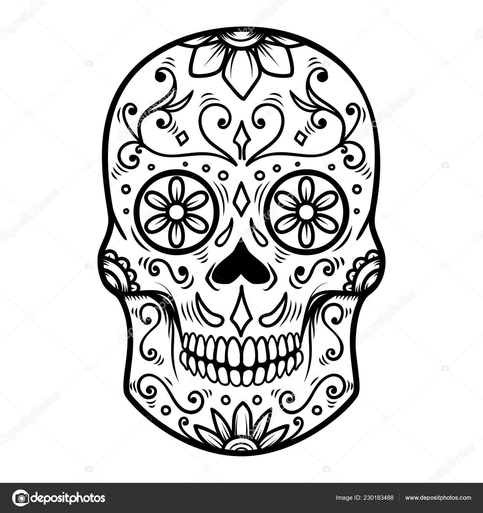 sugar skull isolated white background day dead dia los muertos
