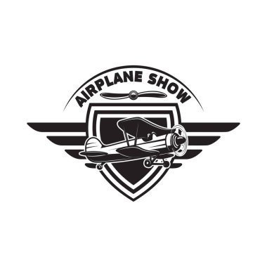 retro uçak amblemi şablonu. Logo, amblem, etiket işareti için öğe tasarlayın. Vektör çizim