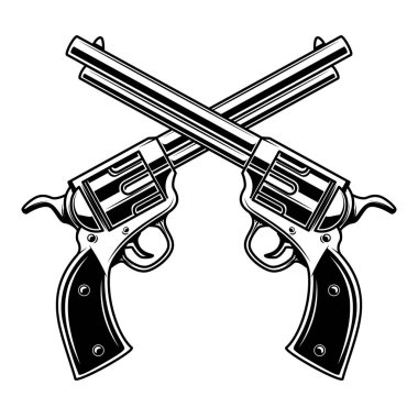 Çapraz revolverler amblemi şablonu. Logo, amblem, etiket işareti için öğe tasarlayın. Vektör çizim 