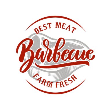 Barbekü. Çiftlik taze en iyi et. Izgara et. Tasarım öğesi için logo, etiket, arma, işaret, rozet. 