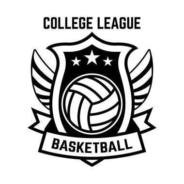 Voleybol topu ve beyaz arka plan üzerinde izole kanat amblemi şablonu. Logo, amblem, etiket işareti için öğe tasarlayın. Vektör çizim