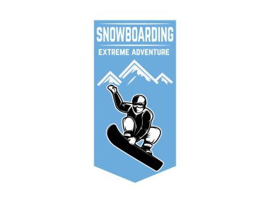 Snowboard. Amblemi ile snowboard. Logo, amblem, etiket işareti için öğe tasarlayın. Vektör çizim