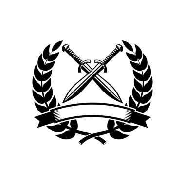 Amblem şablon çapraz kılıç ile. Logo, amblem, etiket işareti için öğe tasarlayın. Vektör çizim