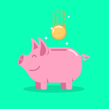 Para düz tarzı ile Piggy banka. Afiş, animasyon için tasarım öğesi. Vektör çizim